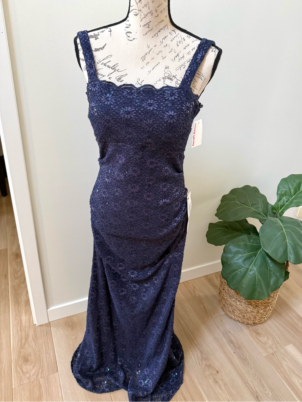 Jeanne Alexander Navy Sequin Lace Mermaid Evening Gown Nwt Size 8 David's Bridal